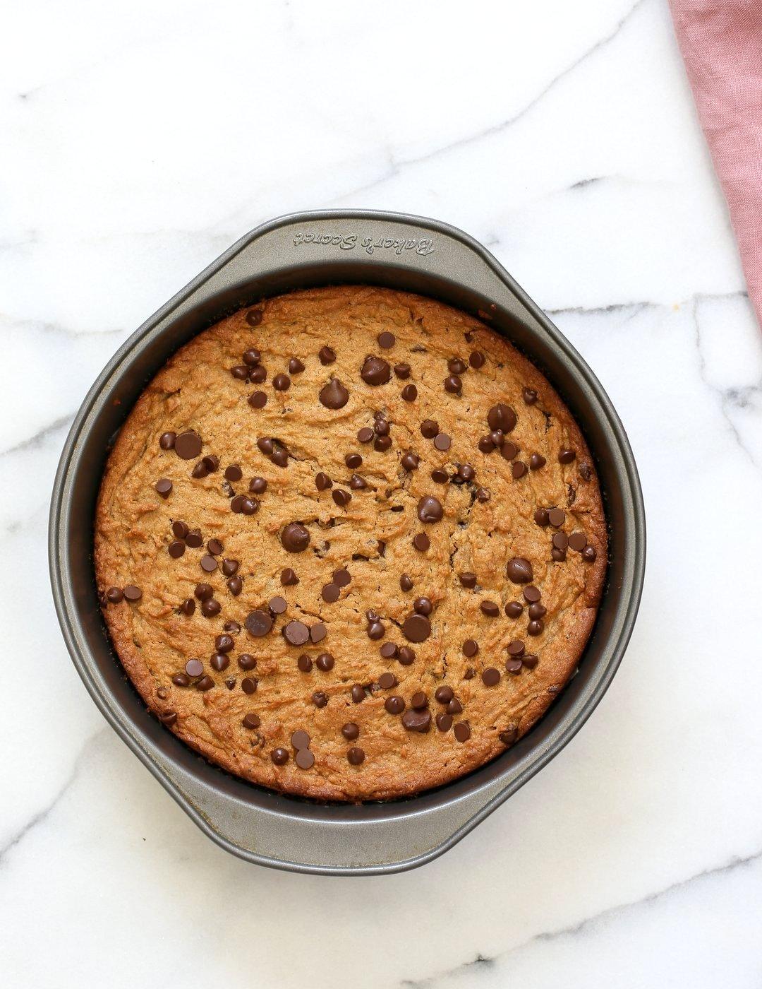 Peanut Butter Chickpea Cookie Pie. Chickpea Peanut Butter Cookies. Deep dish Cookie Pie. Fudgy Chocolate Chip Chickpea Cookie Pie Recipe. Vegan Gluten-free Soy-free Recipe | VeganRicha.com