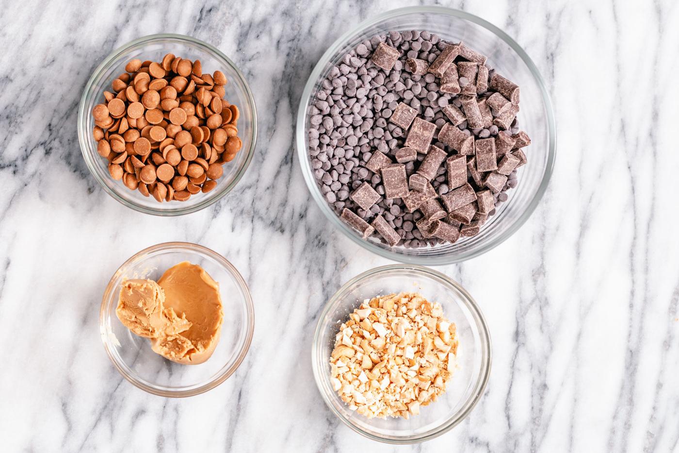 ingredients used for making vegan peanut butter chocolate bark