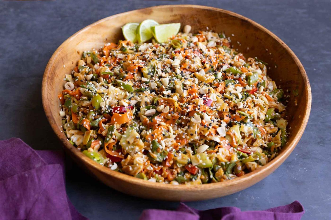 gochujang salad in the serving bowl