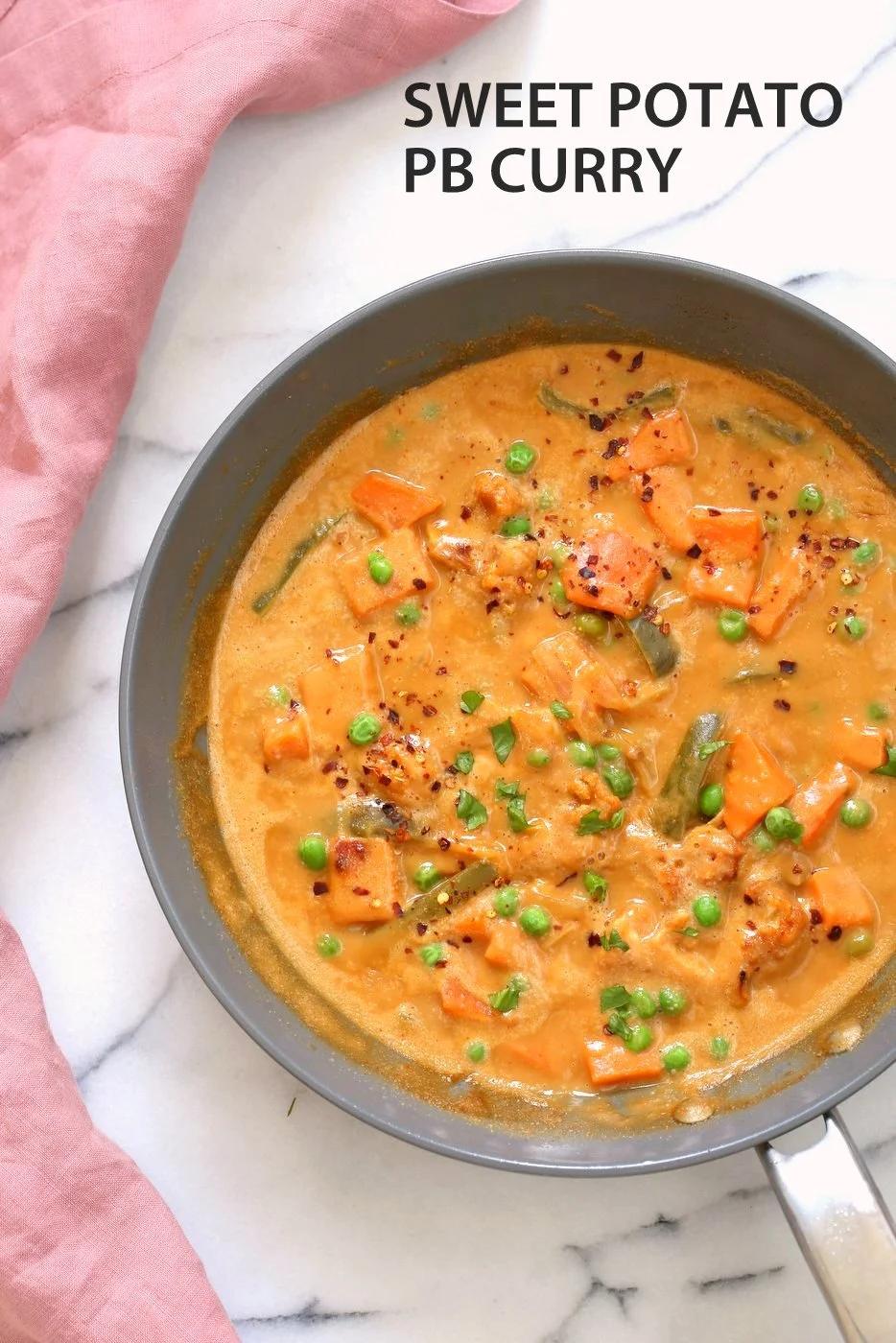 Peanut Butter Sweet Potato Curry with Veggies and Peas – 1 Pot 30 Mins