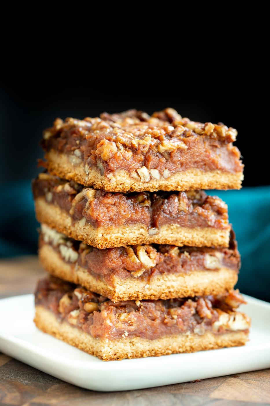 stacked vegan glutenfree pecan pie bars