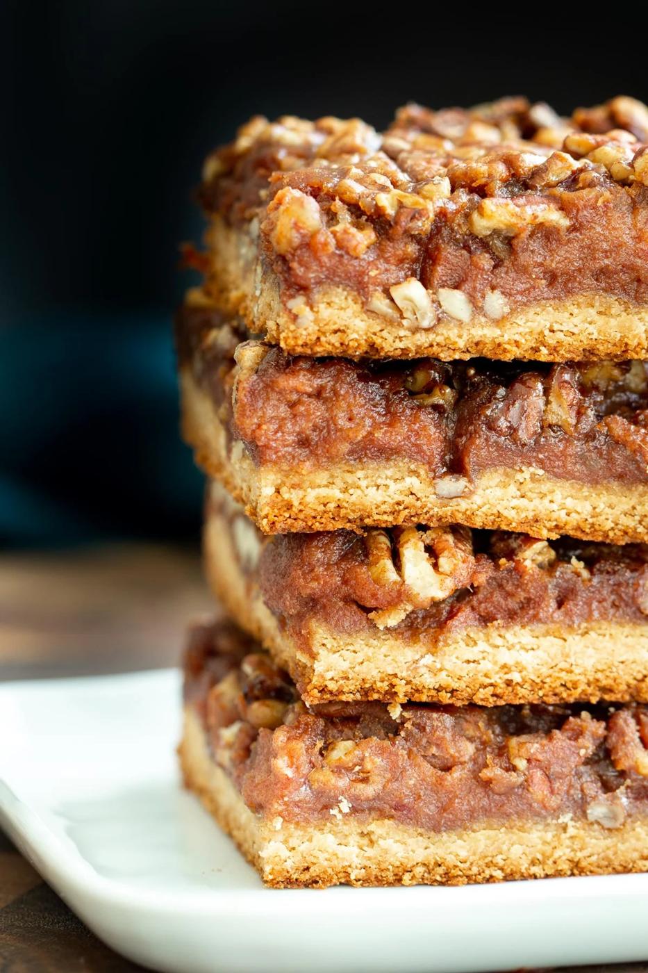 a stack of vegan glutenfree pecan pie bars
