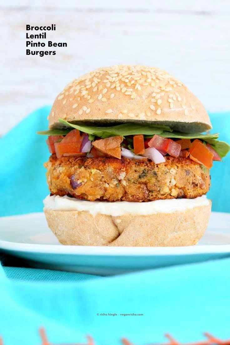 Pinto Bean Broccoli Lentil Burgers