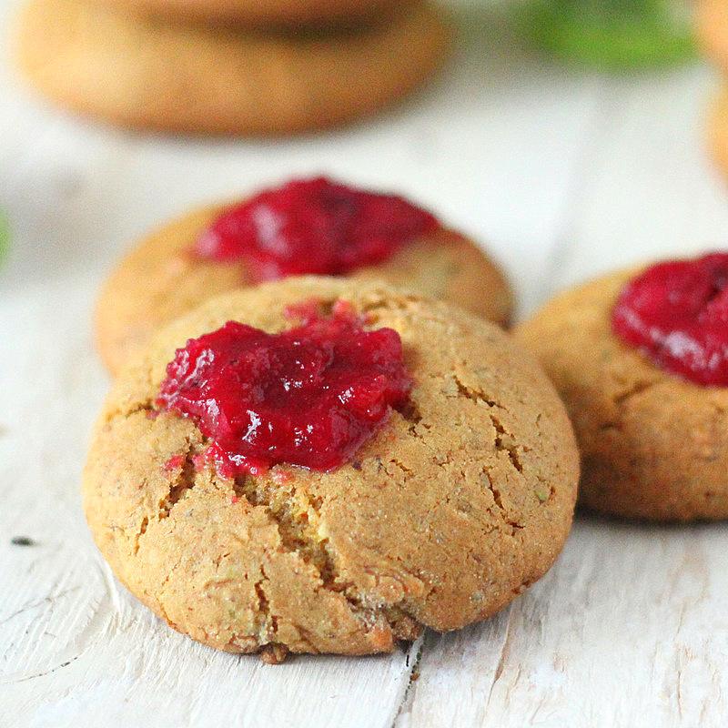 Pistachio Almond Cranberry Thumbprint Cookies. Vegan
