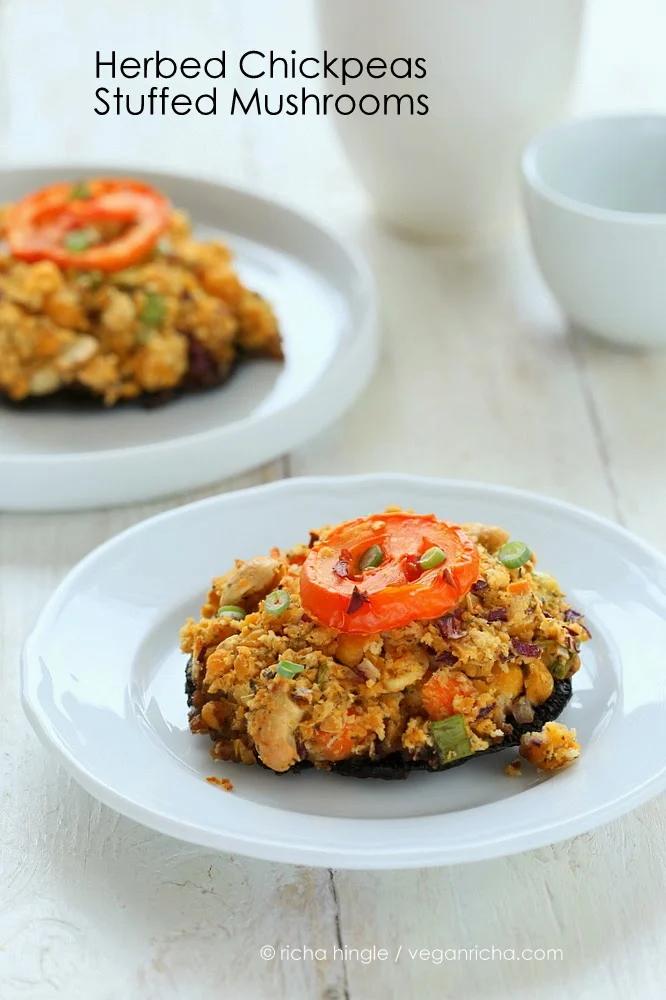 Stuffed Portobello Mushrooms with Herbed Chickpeas (Vegan)