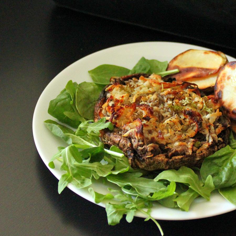 Portabella stuffed with Hash browns. Vegan Glutenfree recipe