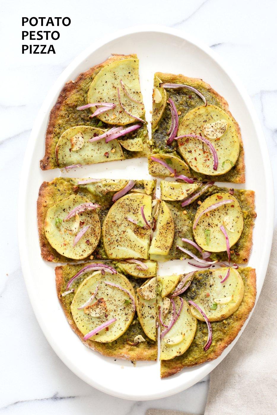 Potato Pesto Pizza with Vegan Basil Spinach Pesto