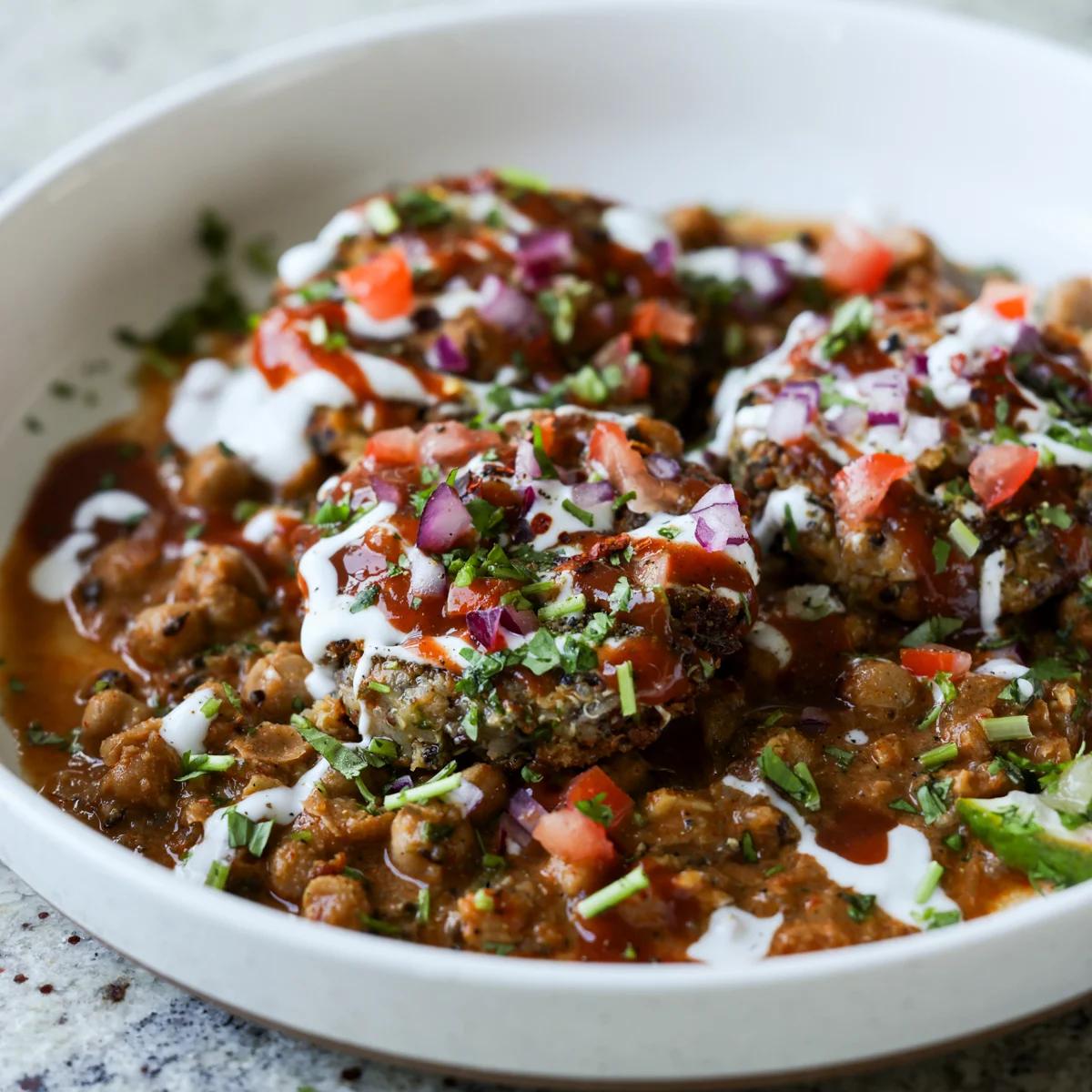 Tikki Chole (Potato Quinoa Patties with Chickpea curry)