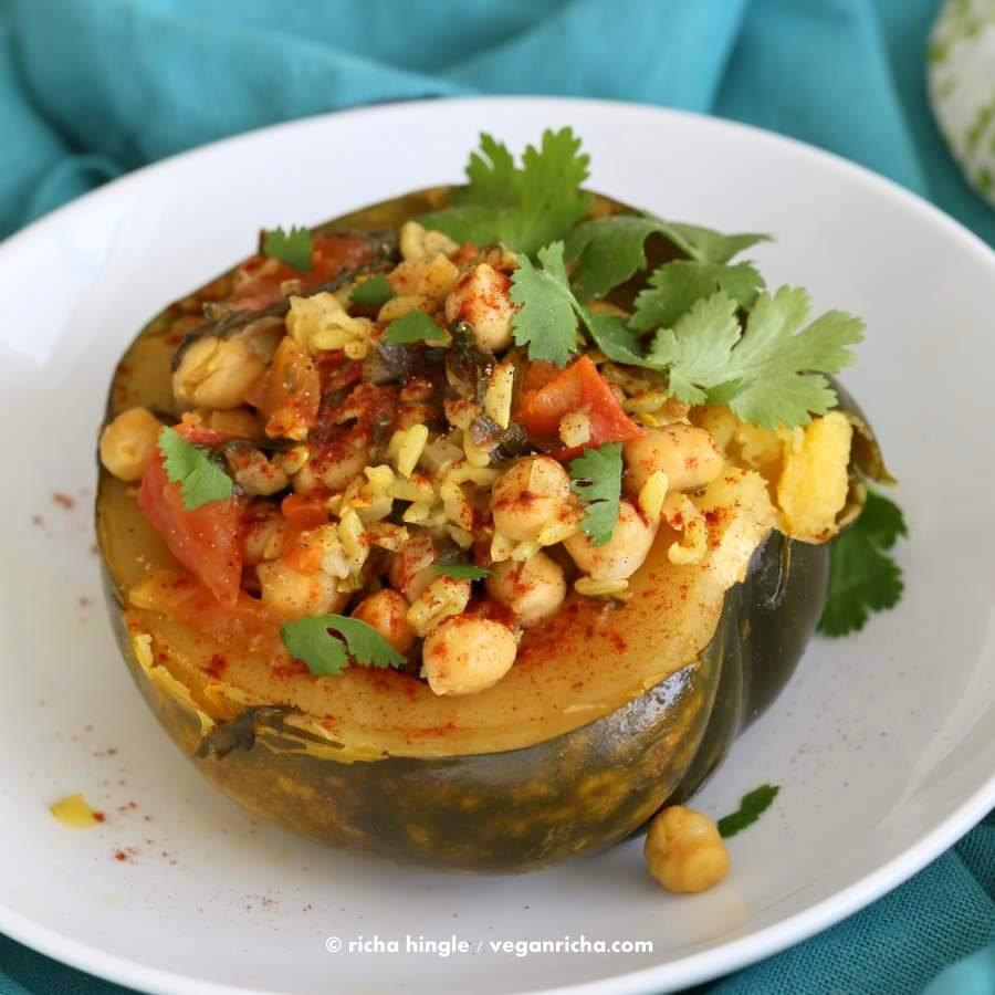 Pressure Cooker Curried chickpea Stuffed Acorn Squash | Pitzn