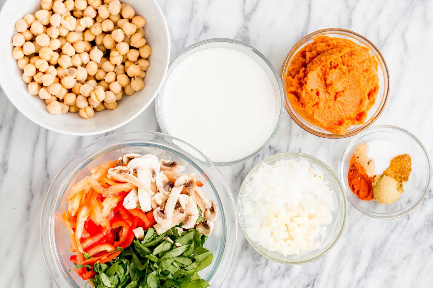 ingredients needed for making vegan chickpea pumpkin curry