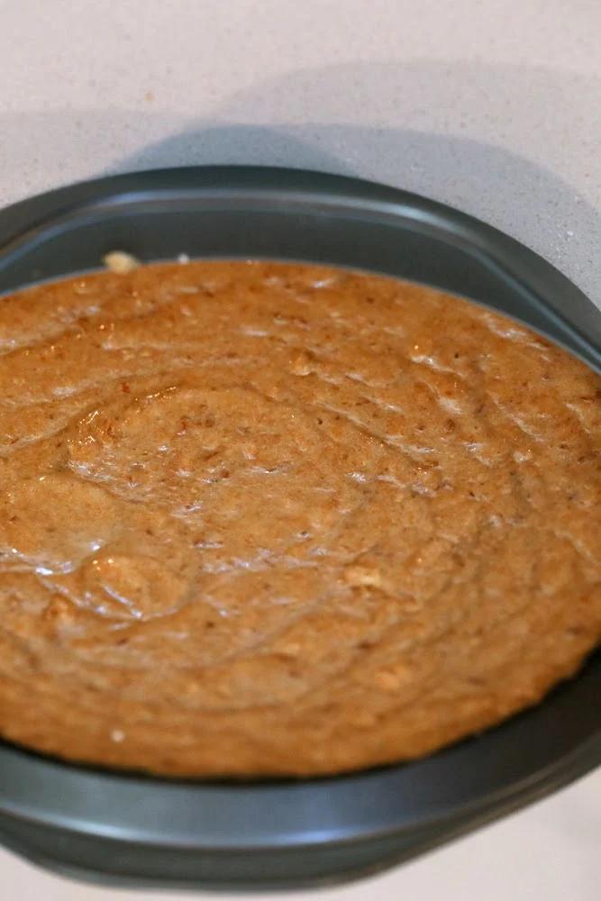 a vegan vanilla sponge cake made with spelt flour in a cake pan