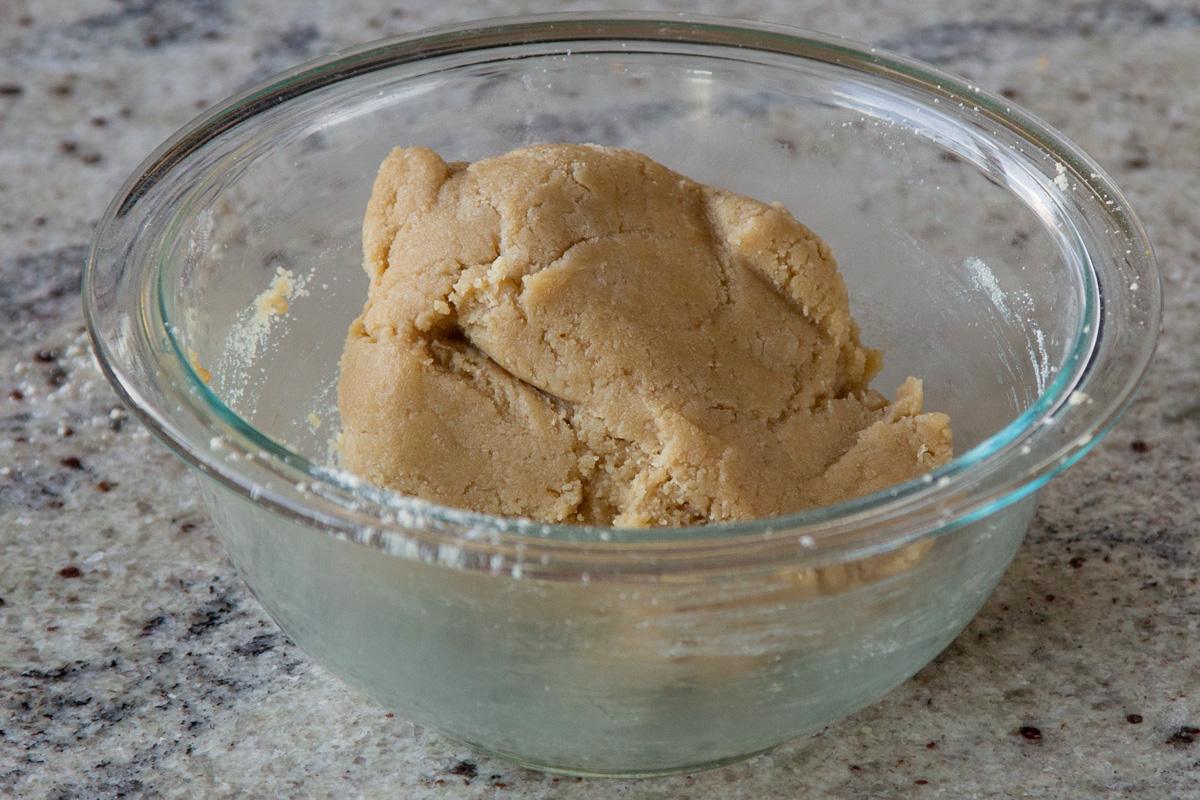 almond flour cookie dough in the mixing bowl