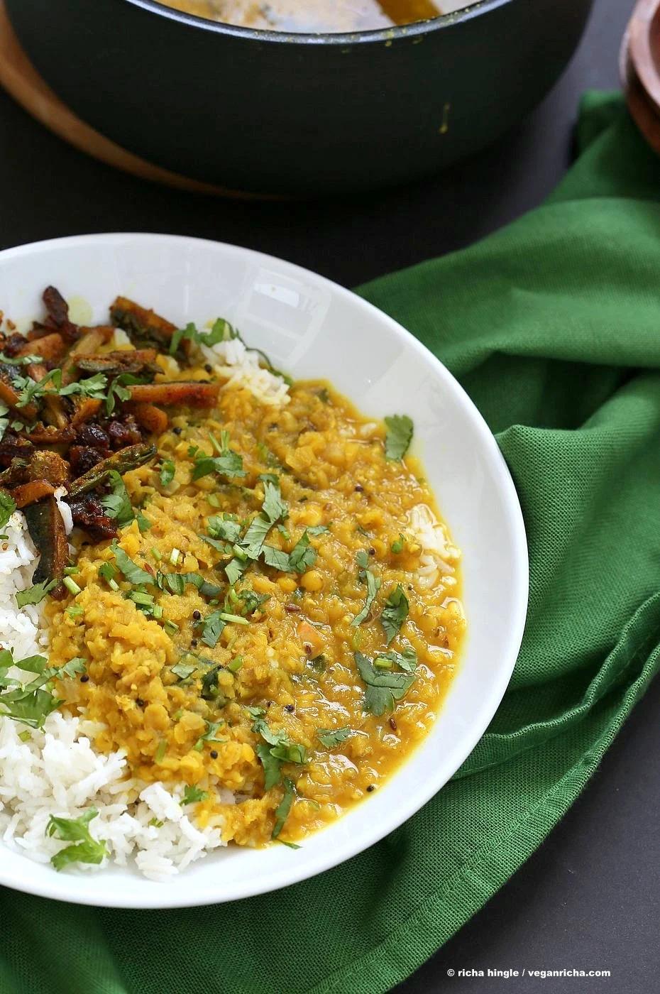 Punjabi Dal Fry Recipe. Easy Dal Fry with whole spices and garam masala. Lentil Dhal. Or use split peas. Vegan Gluten-free Soy-free Indian Recipe. | VeganRicha.com