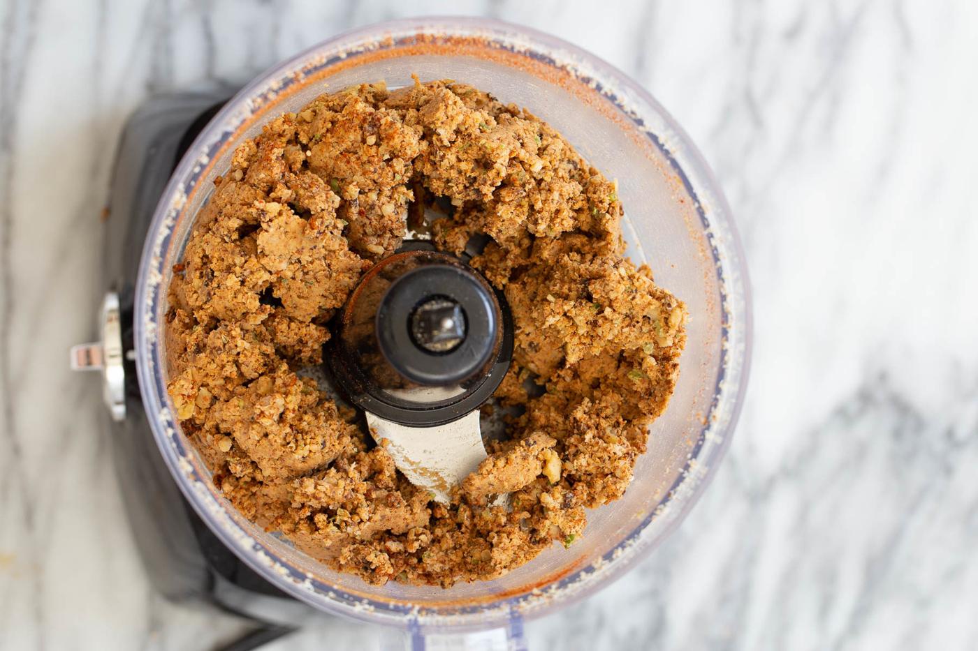blended chickpea walnut taco meat in a food processor