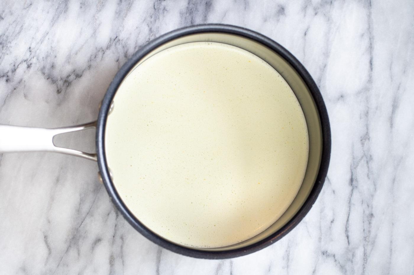 nut milk in a saucepan