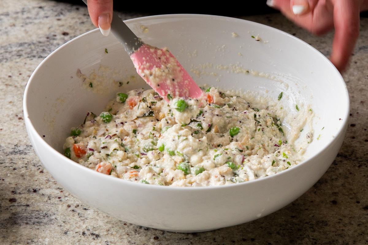 semolina mixture, after mixing together with the spices and veggies