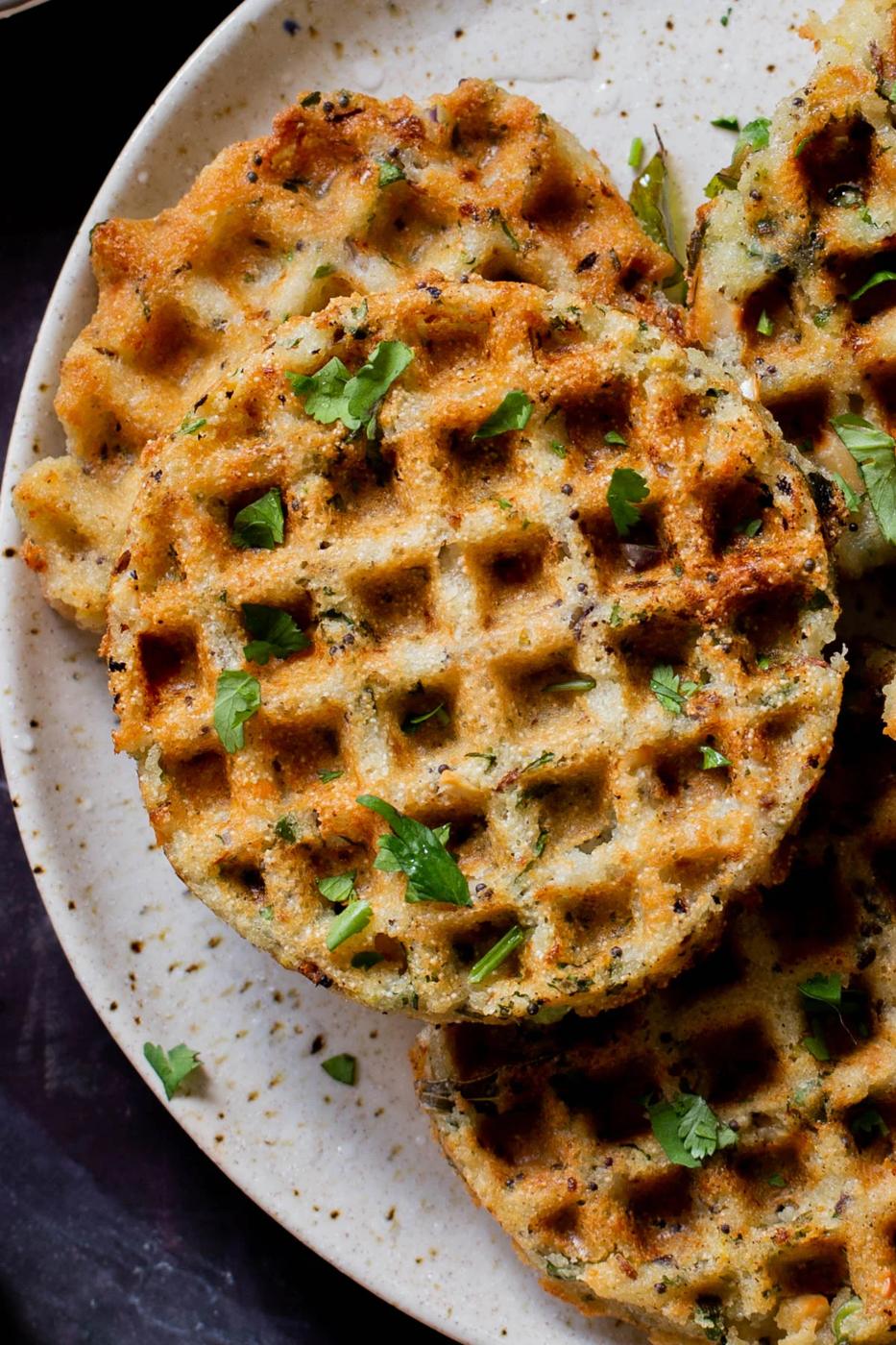 Rava Idli Waffles or Pancakes (Savory semolina waffles)
