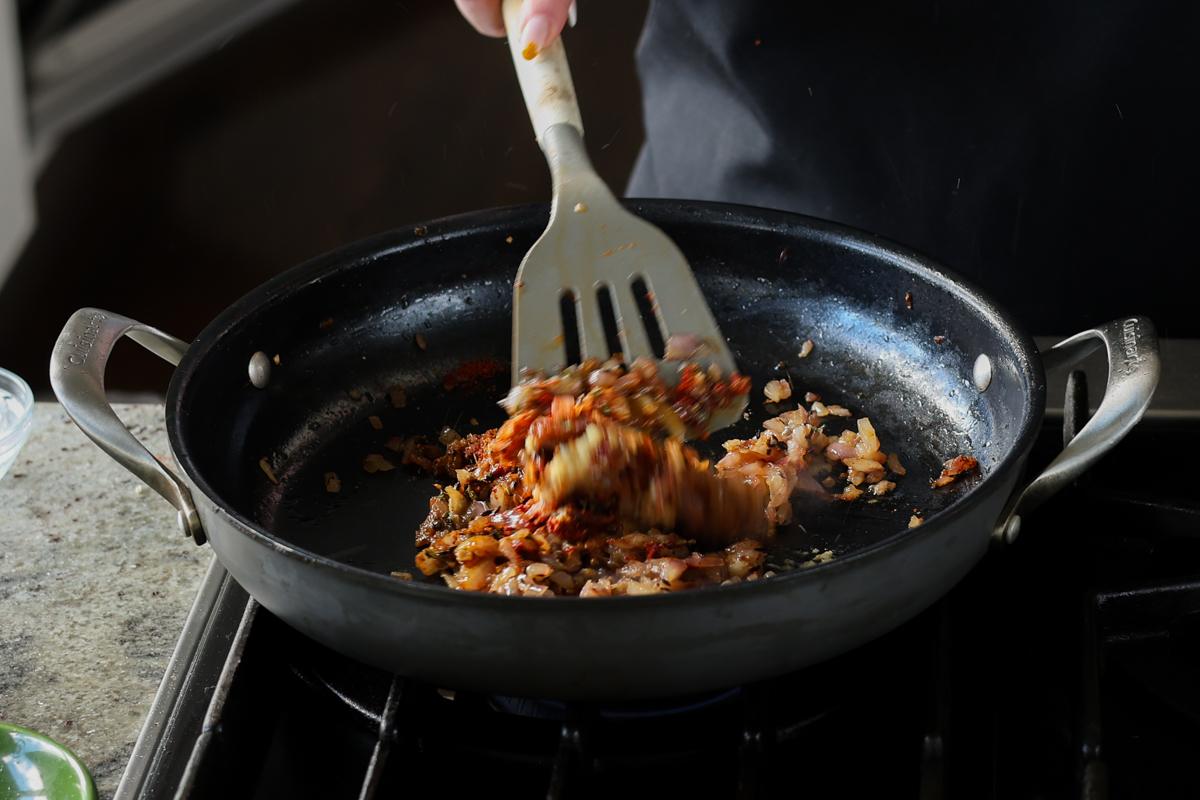 mixing the sauce ingredients together