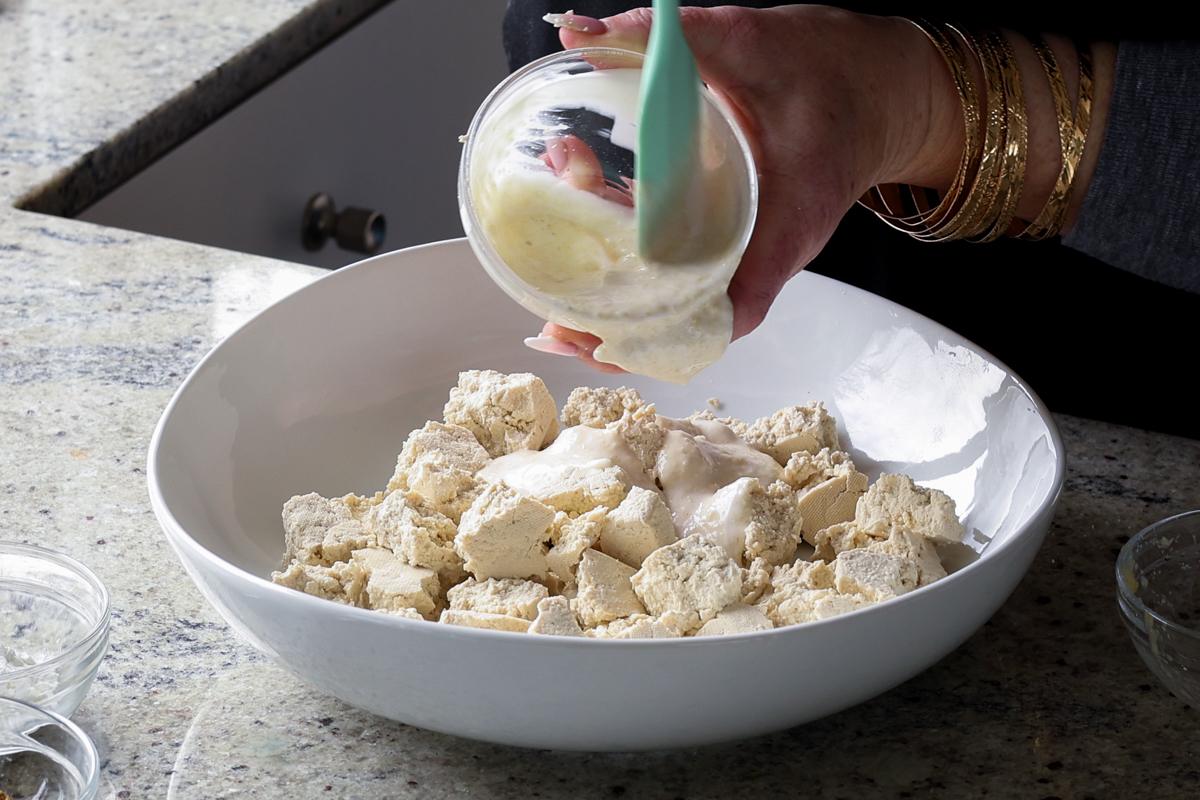 adding non-dairy yogurt to the tofu