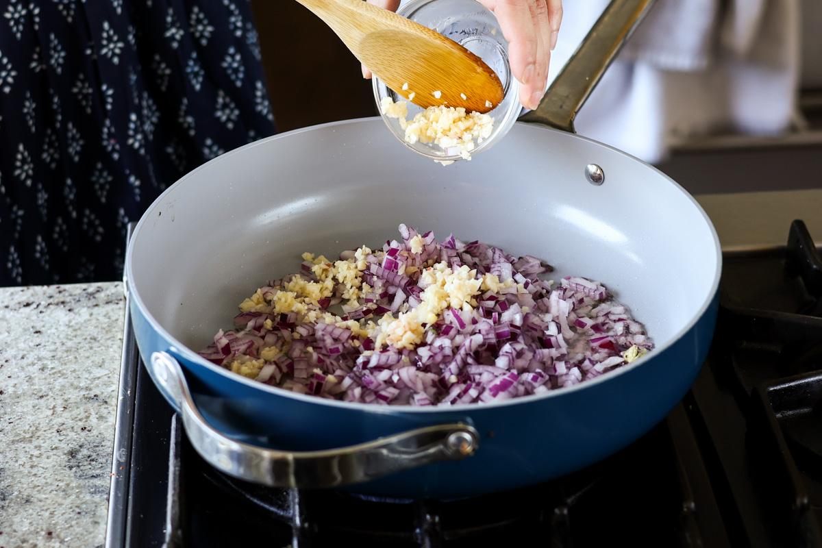 adding aromatics to the pan