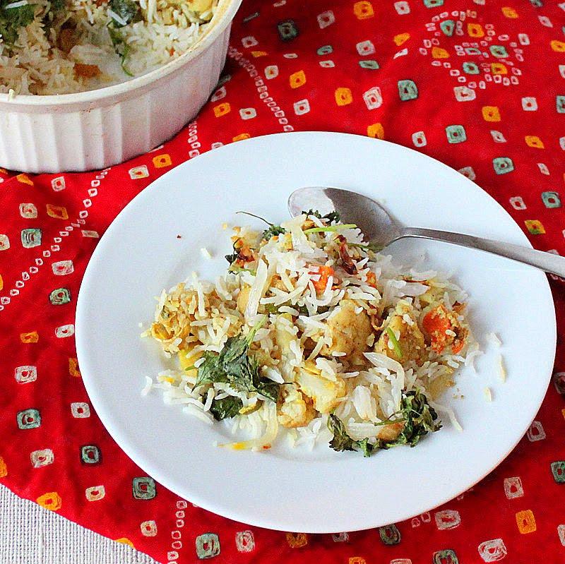 Easy Biryani (Layered Rice and Veggies with Spices) vegan