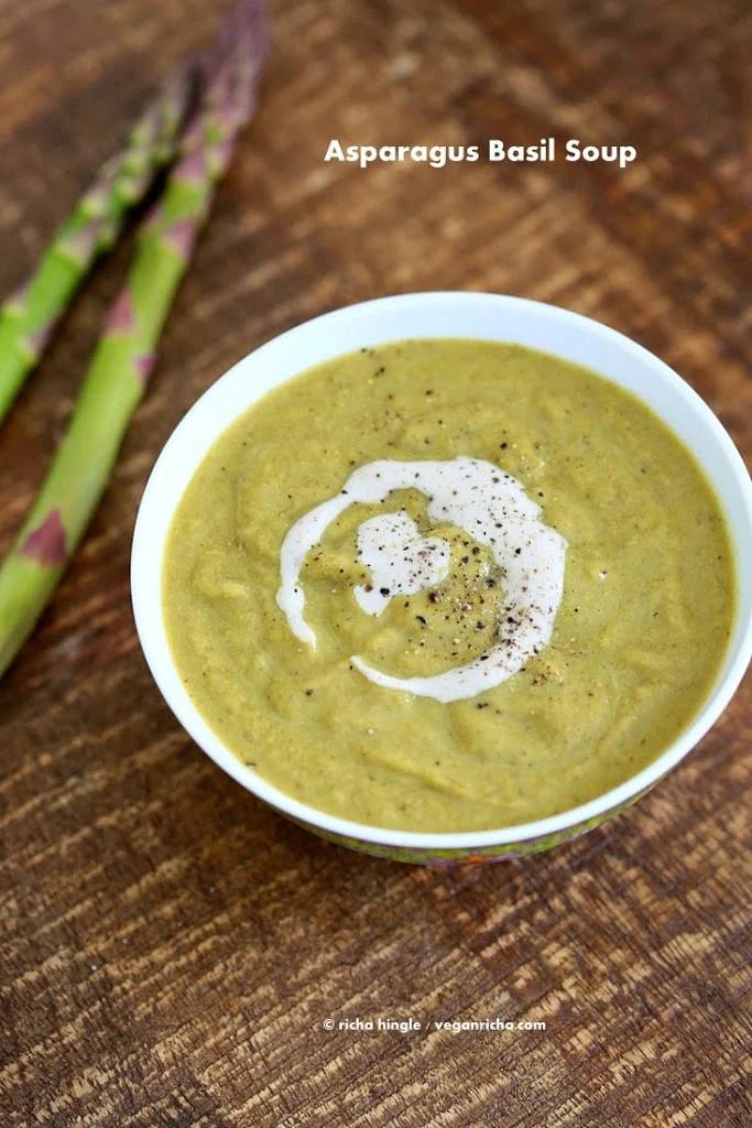 Roasted Asparagus Basil Soup. Vegan Glutenfree Recipe