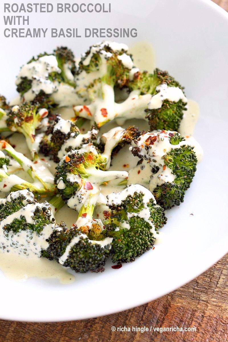 Roasted Broccoli with Creamy Basil Dressing