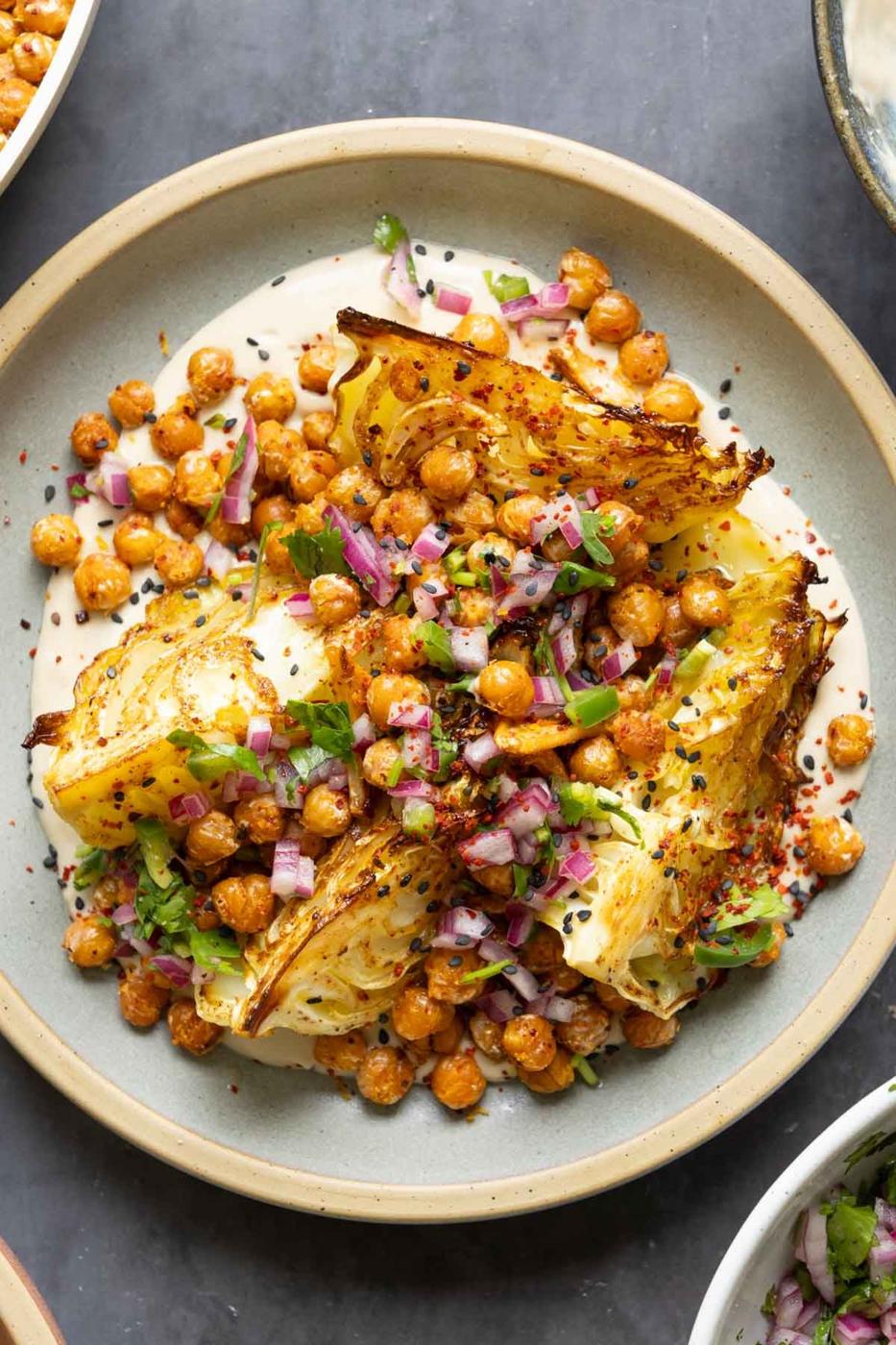 close-up of roasted cabbage on a plate