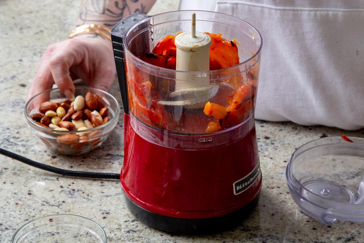 roasted red peppers in a food processor