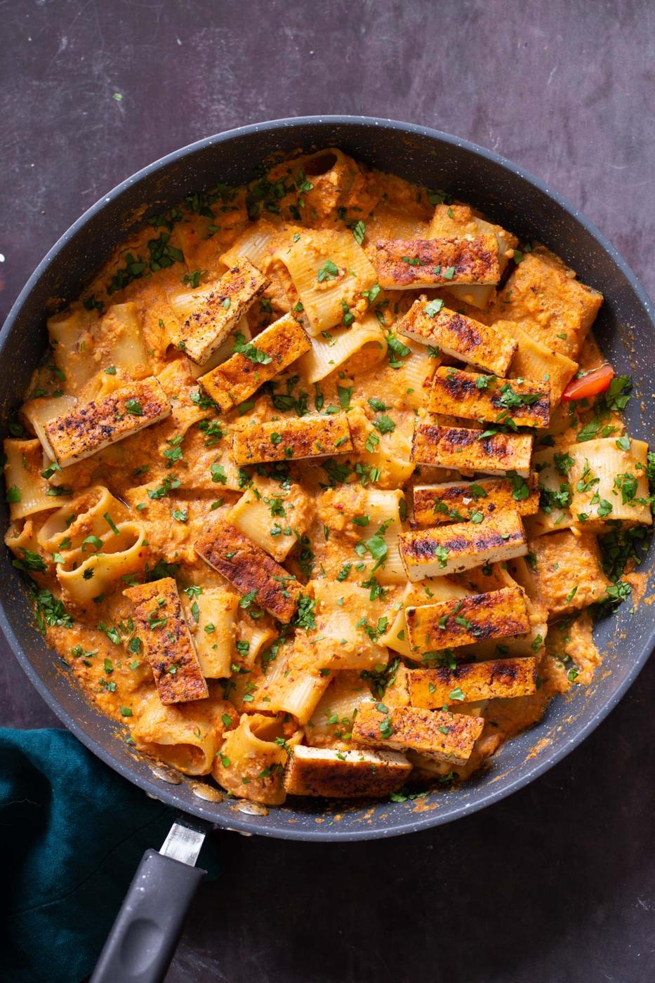 Romesco Skillet Pasta with Cajun Tofu