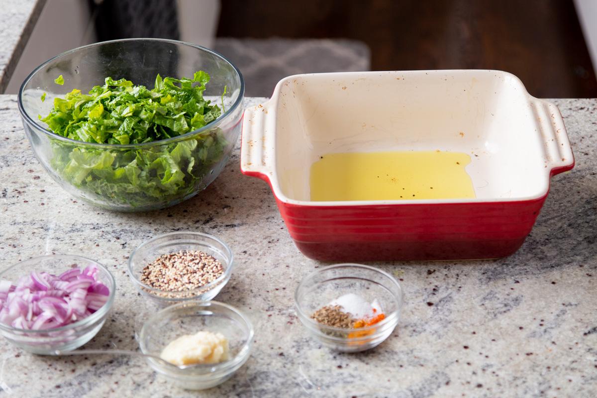 ingredients for saag cornbread casserole