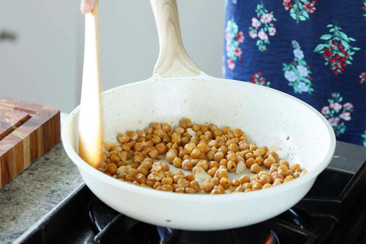 chickpeas in the pan after cooking