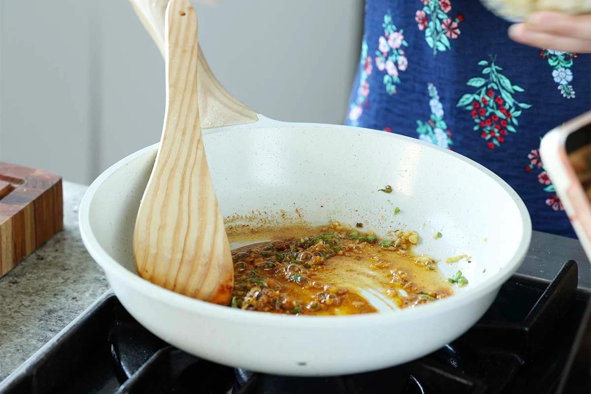 ground spices in the pan after cooking