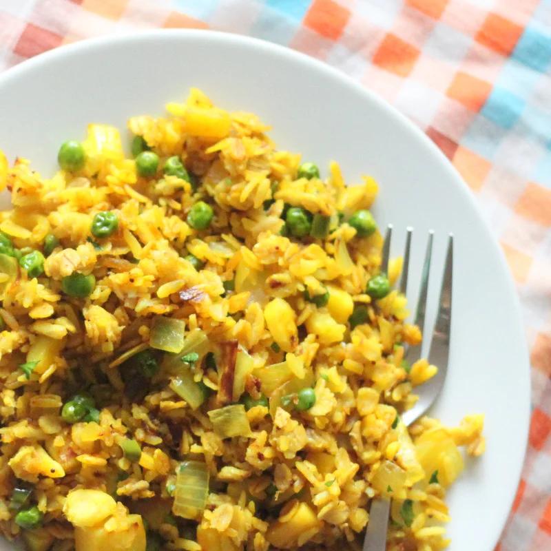 Savory breakfasts. Oats Poha, Potato hummus sandwich and more. vegan, glutenfree options