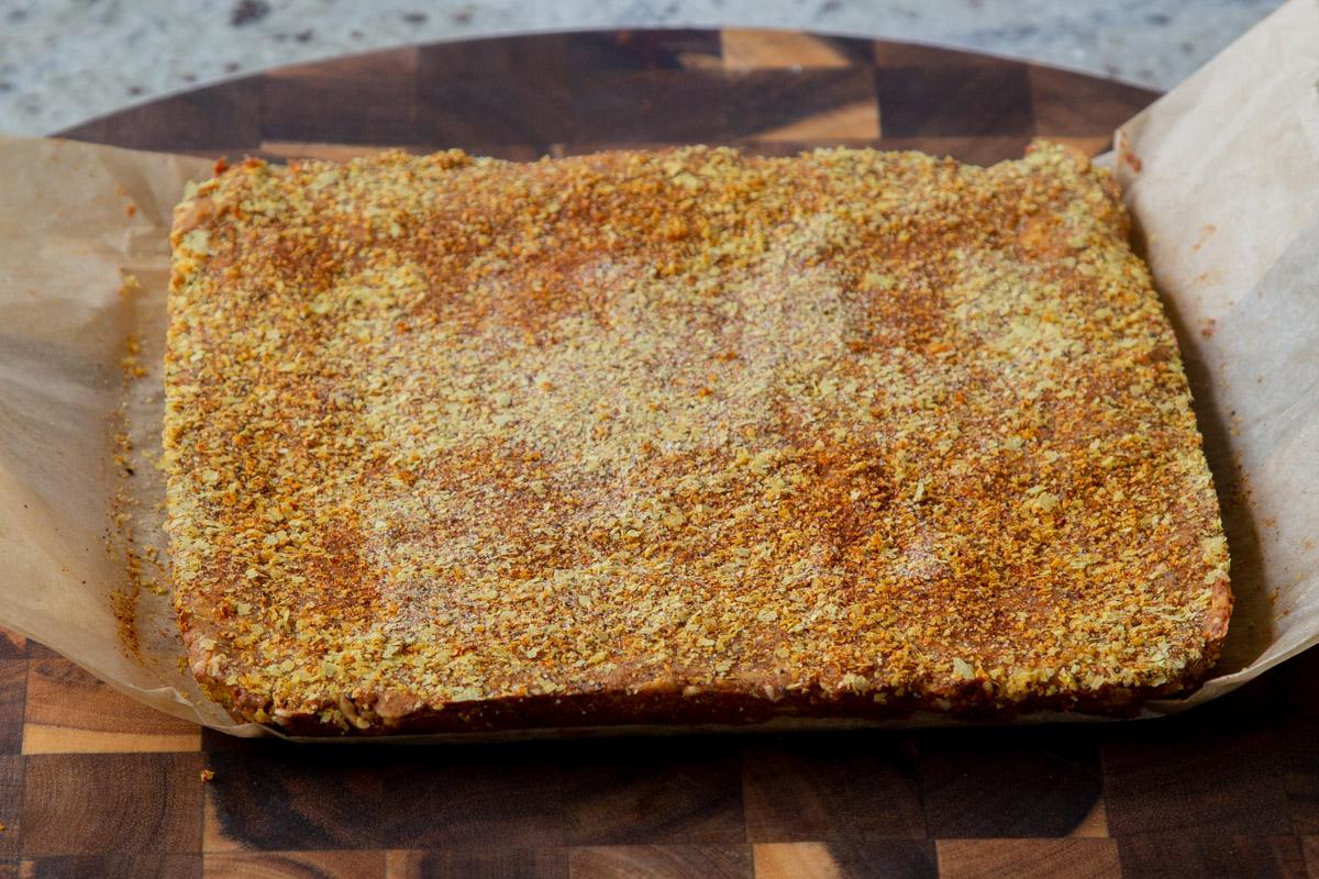 savory granola bars cooling, before slicing