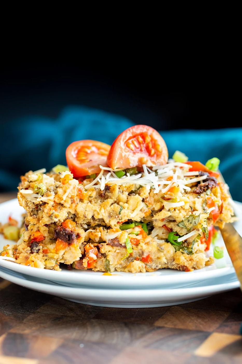 Savory Pizza Oatmeal Bake Vegan