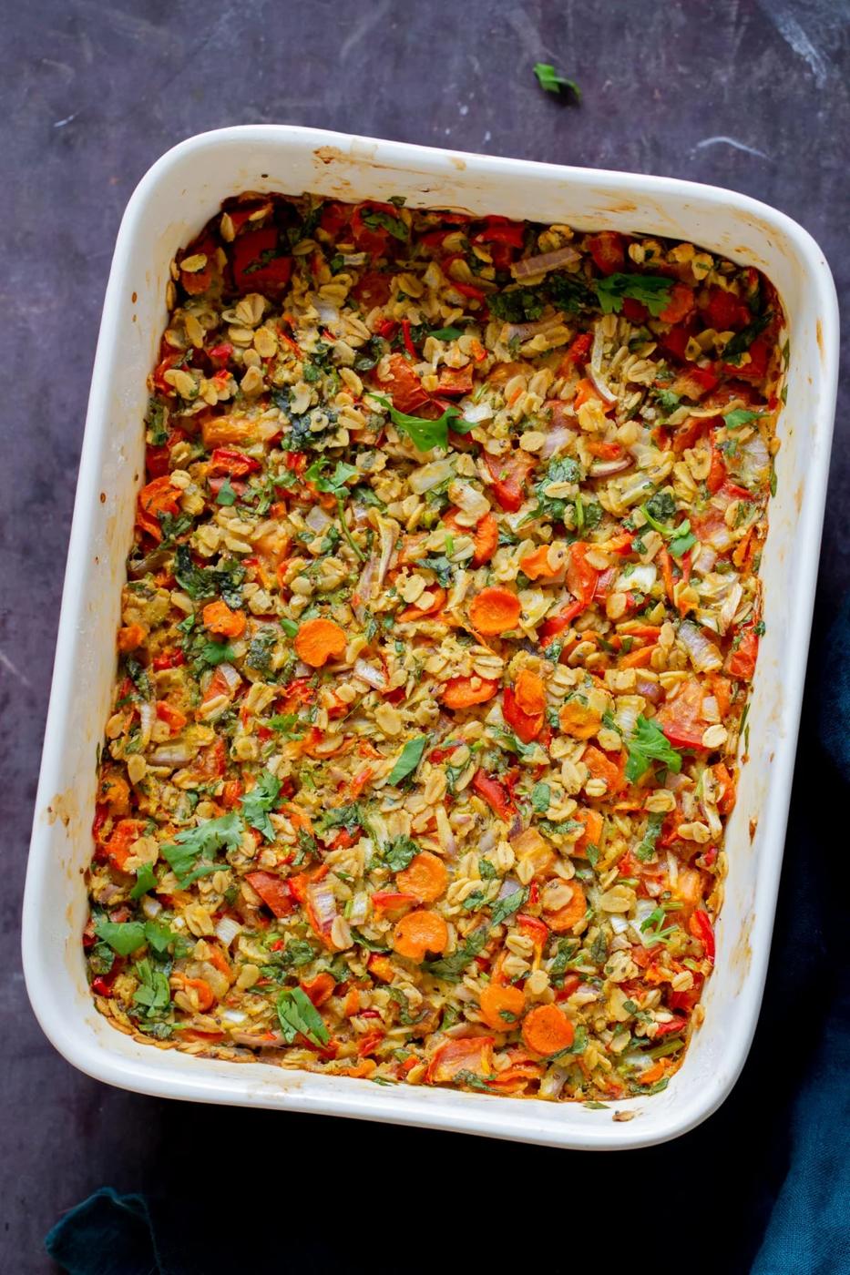 Savory Veggie Baked Oats Vegan