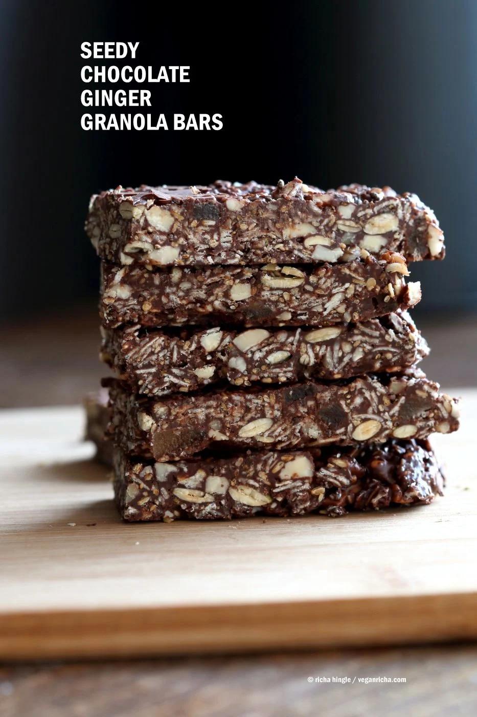 Seedy Ginger Chocolate No Bake Granola Bars