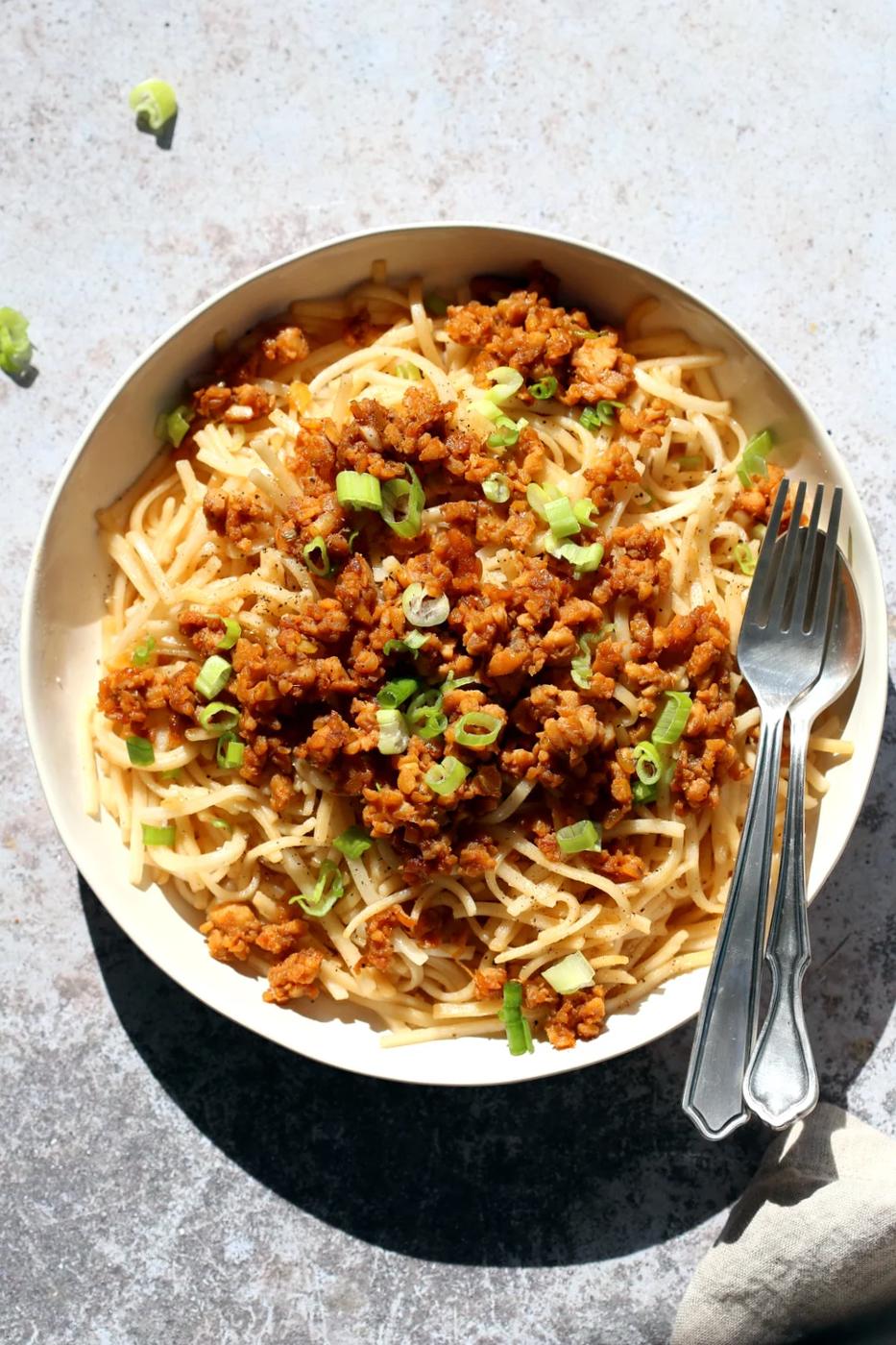 Sesame Noodles with Lemongrass Tempeh Crumbles