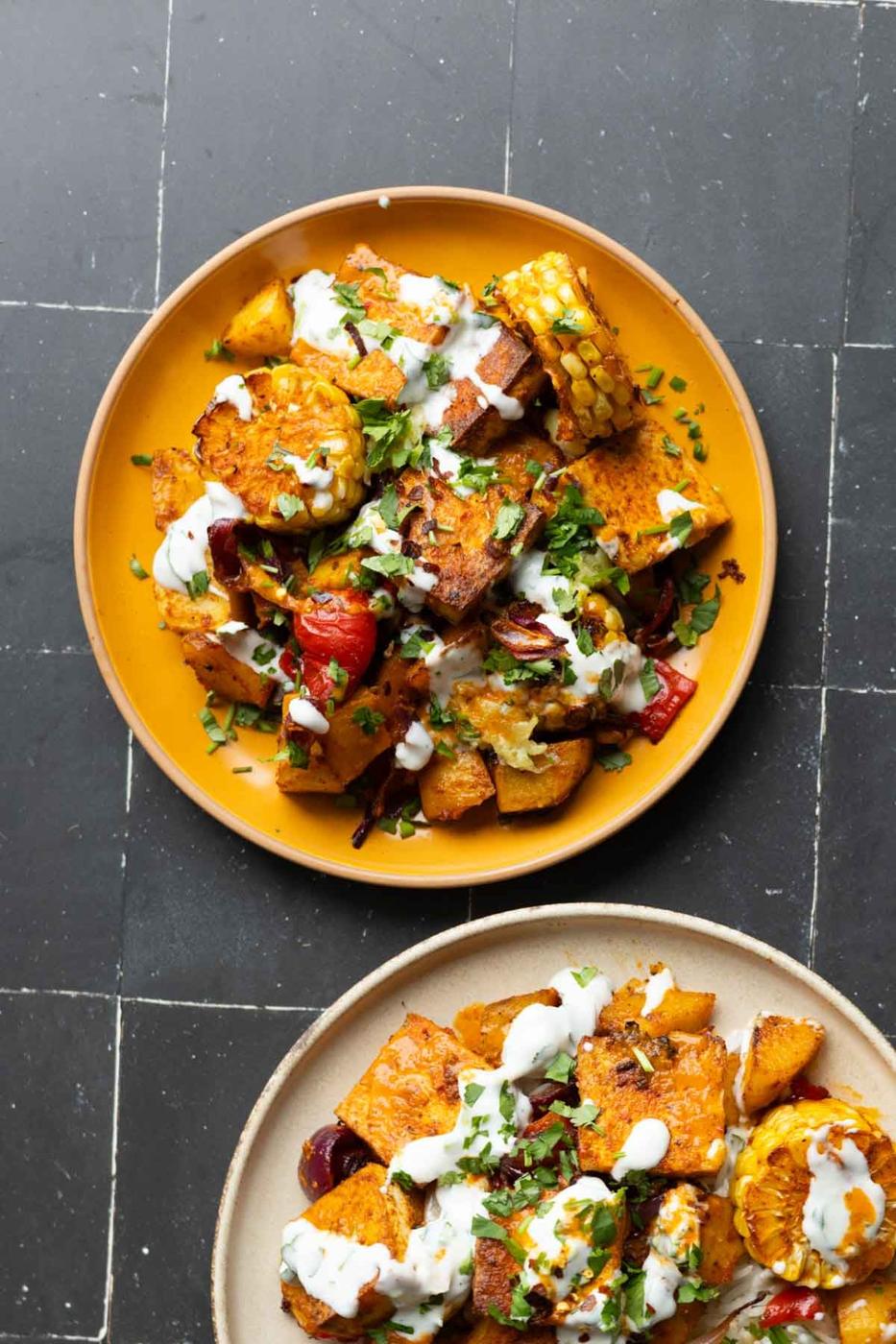 peri-peri tofu and vegetables without rice on a plate