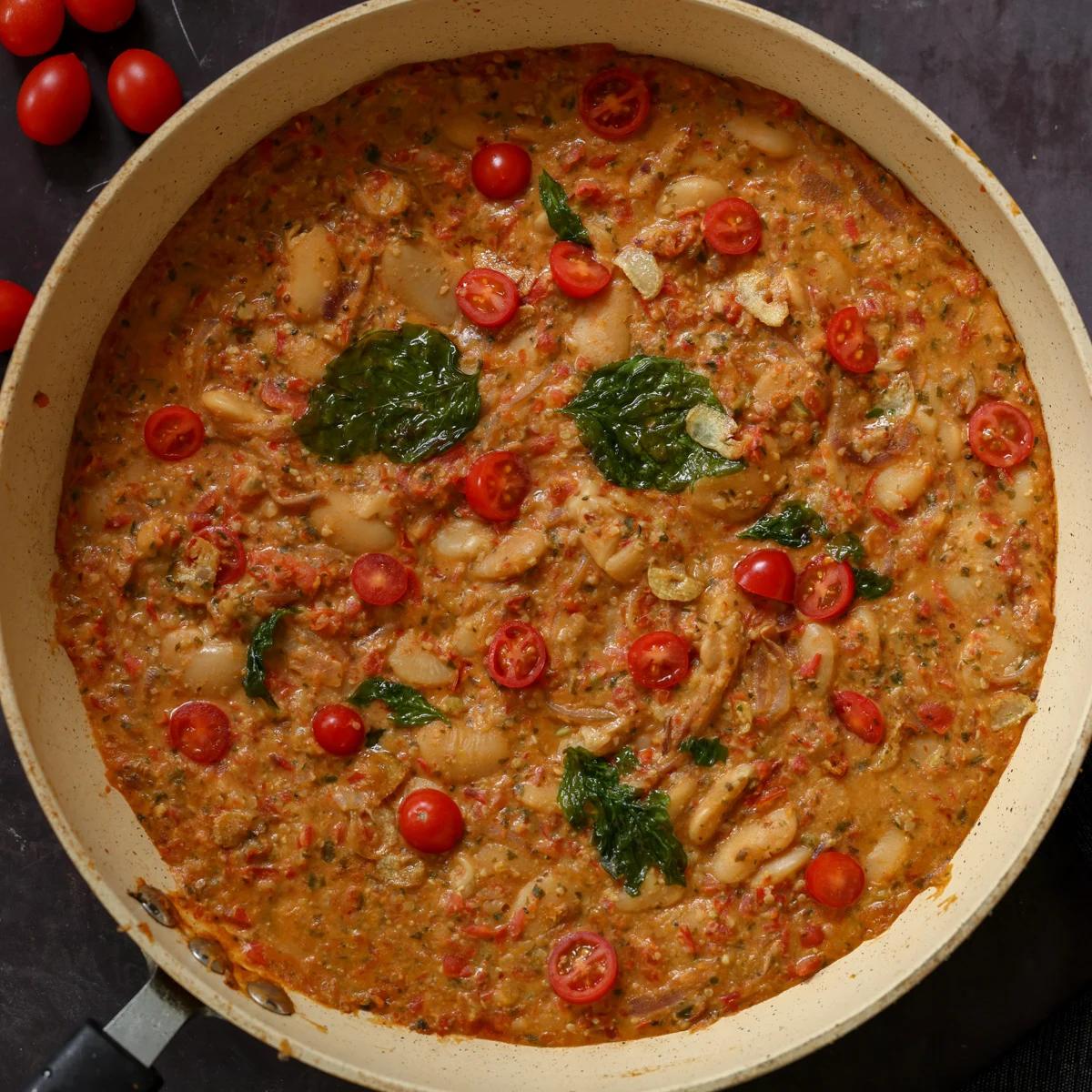 Sicilian Pesto Butter Beans with Crispy Basil