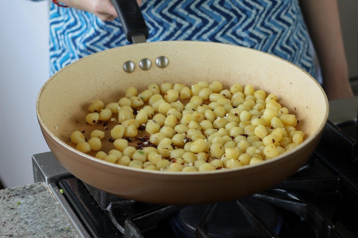 crisping up the gnocchi