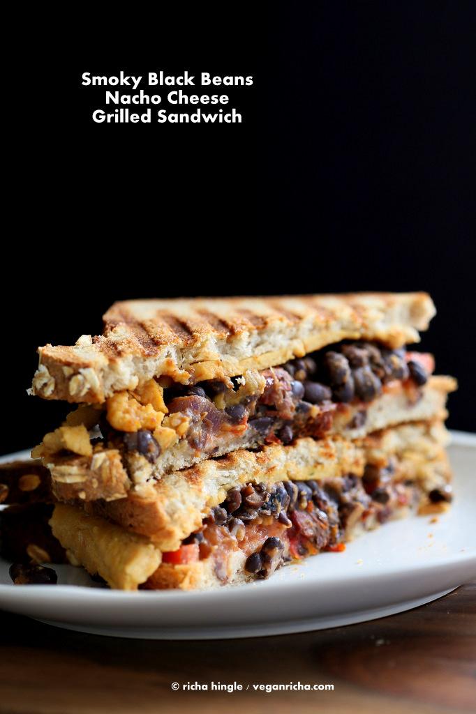 Smoky Black Bean Nacho Cheese Sandwich. Vegan Recipe