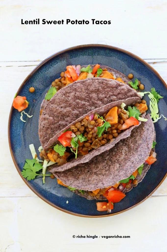 Smoky Lentil and Sweet Potato Tacos. Vegan Recipe