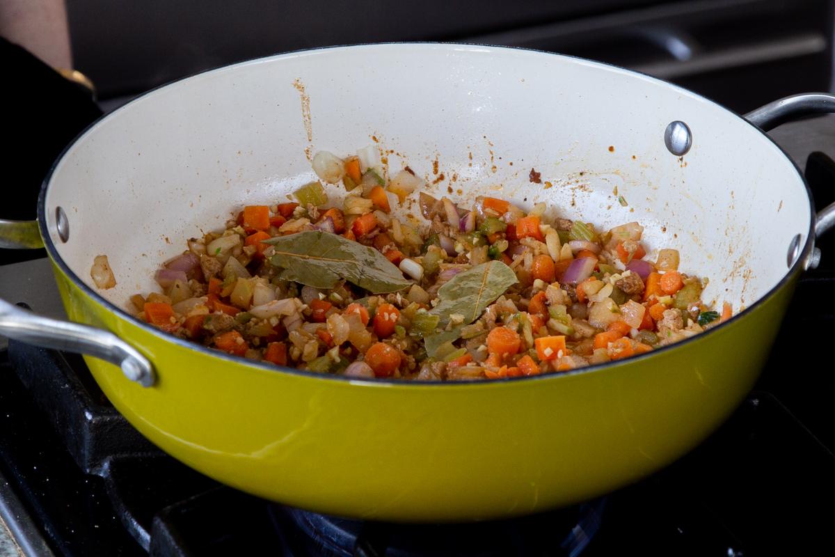 garlic and spices added to the pan, after cooking