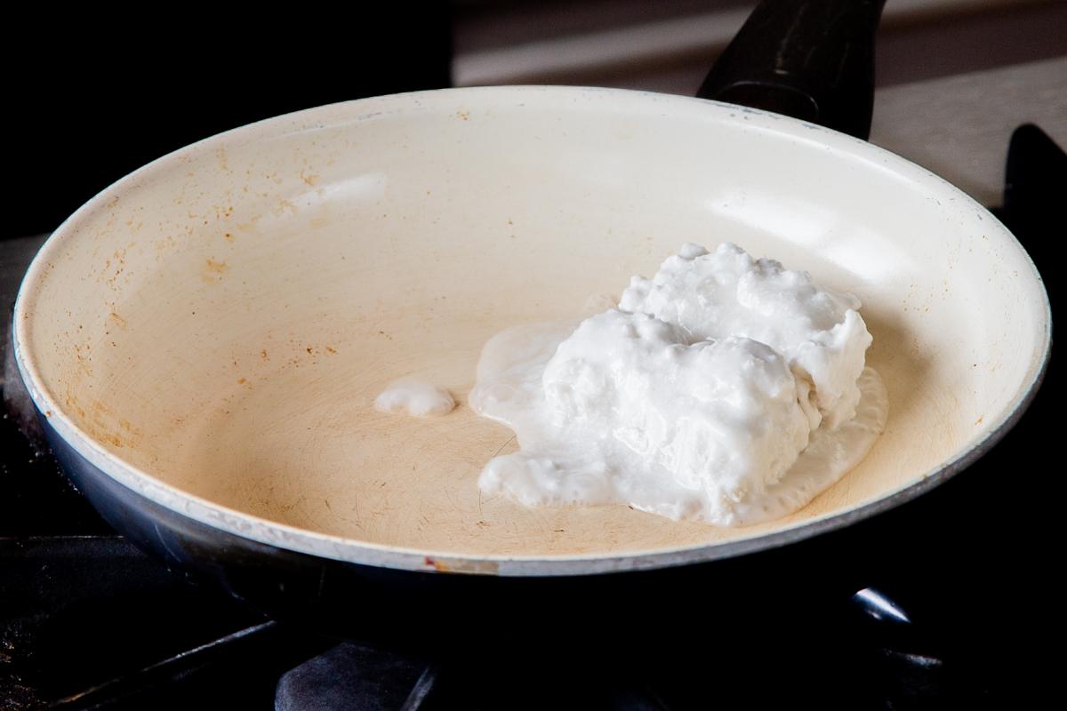 coconut cream in the pan