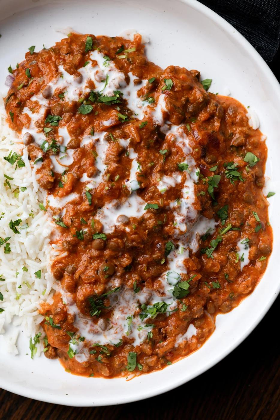 plate of South Indian marry me lentils with rice