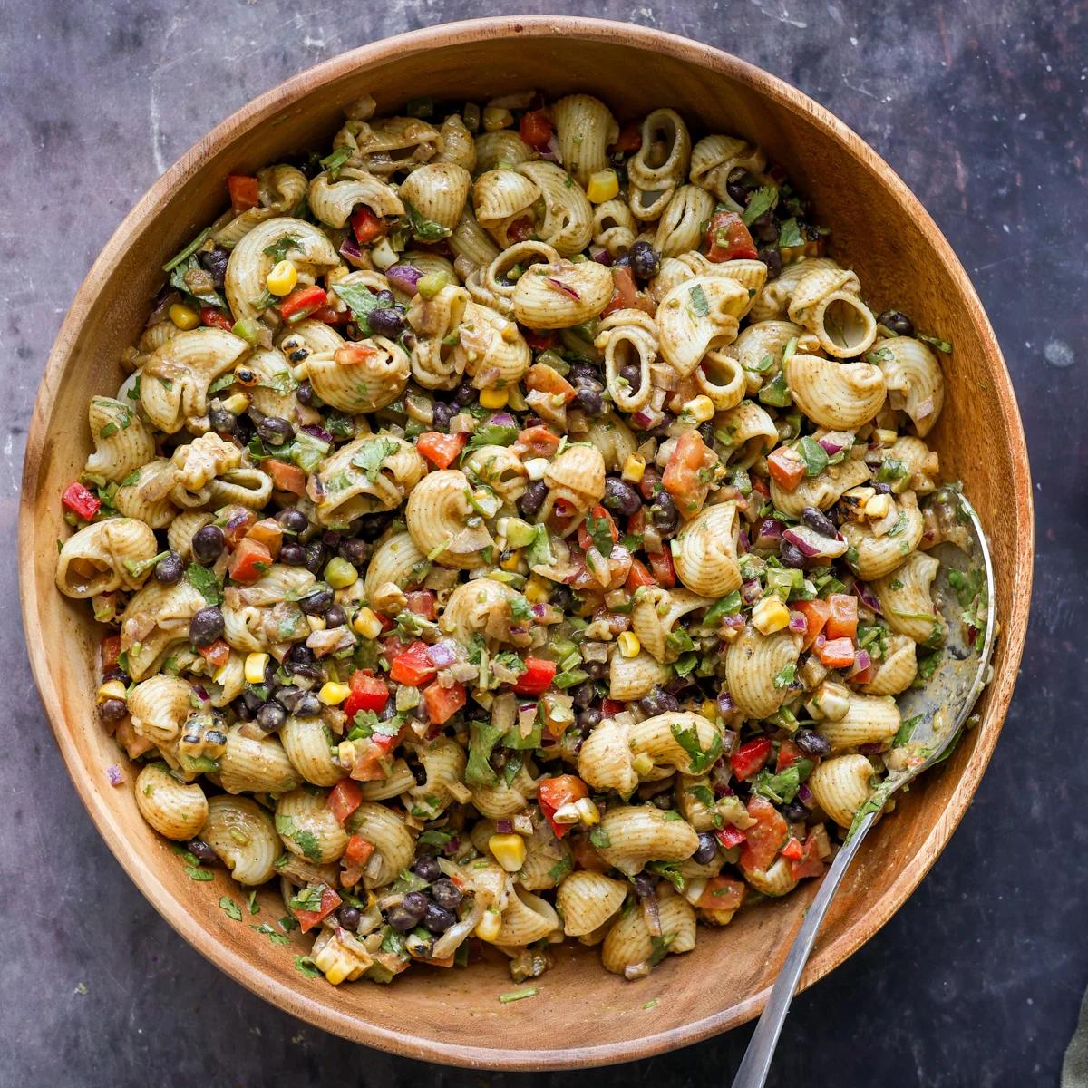Southwestern Pasta Salad with Creamy No Oil Black Bean Dressing
