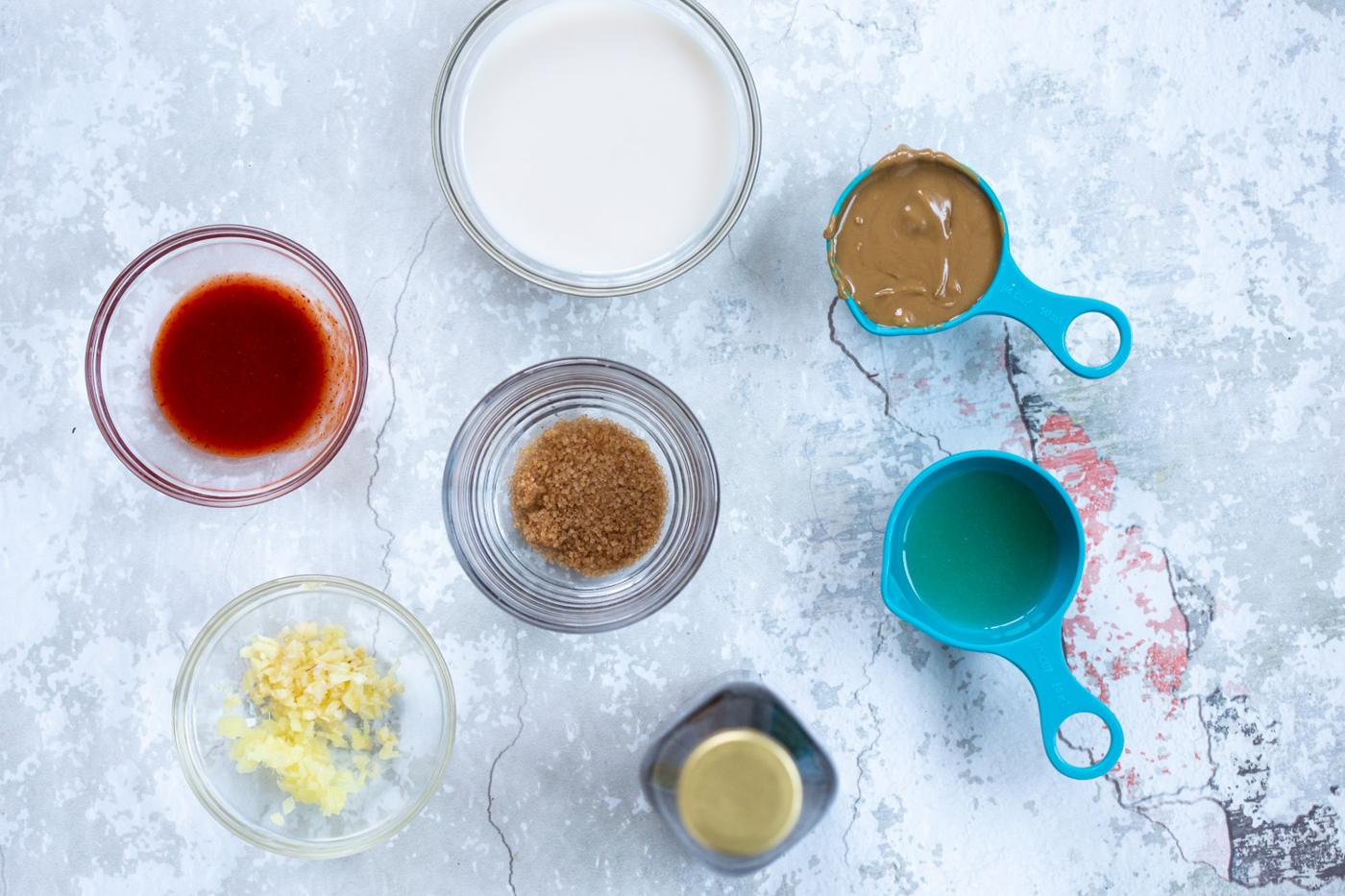 Vegan Sunbutter Sauce ingredients for chickpea tofu stir fry