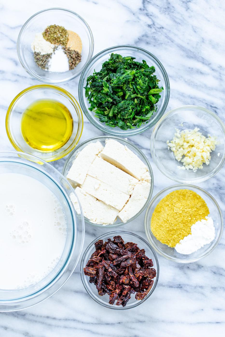 ingredients needed for making vegan creamy Italian spaghetti squash bake